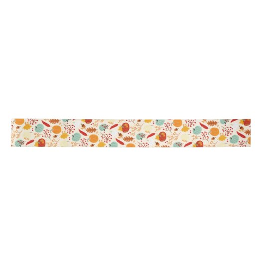 Autumn Pumpkins and Leaves Pattern Satin Ribbon Satijnen Lint (Voorkant)
