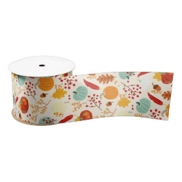 Autumn Pumpkins and Leaves Pattern Satin Ribbon Satijnen Lint