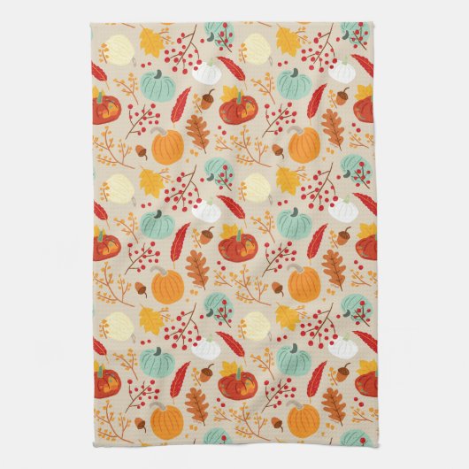 Autumn Pumpkins and Leaves Pattern Theedoek (Verticaal)