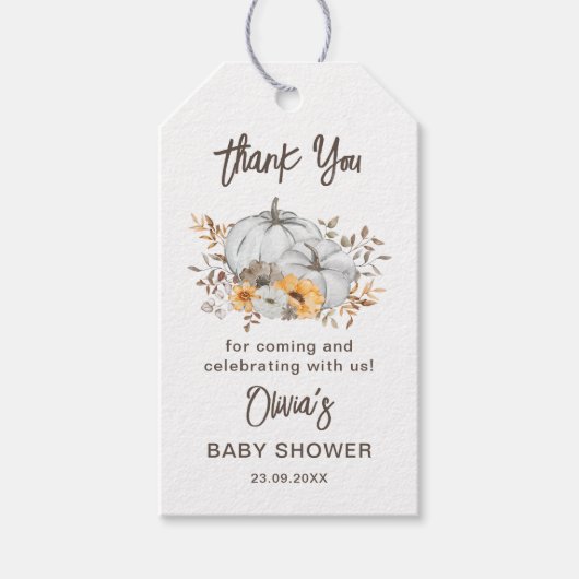 Autumn Pumpkins Baby shower Dank u Cadeaulabel (Voorkant)