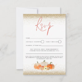 Autumn Pumpkins Floral Glitter Herfst Script QR Co RSVP Kaartje
