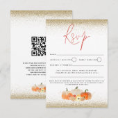 Autumn Pumpkins Floral Glitter Herfst Script QR Co RSVP Kaartje (Voorkant / Achterkant)