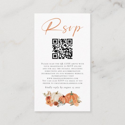 Autumn Pumpkins Florals QR Code Weddenschap RSVP Informatiekaartje (Voorkant)