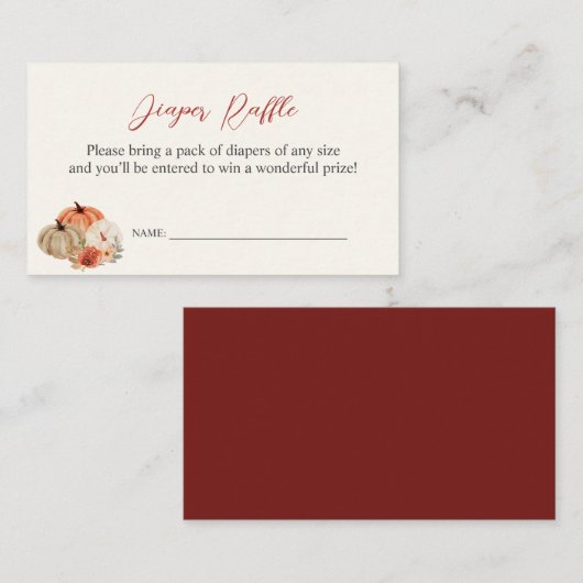 Autumn Pumpkins Flowers Diaper Raffle Informatiekaartje (Voorkant / Achterkant)
