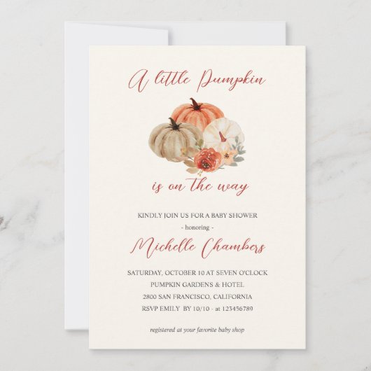 Autumn Pumpkins Flowers Elegant Baby shower Kaart (Voorkant)
