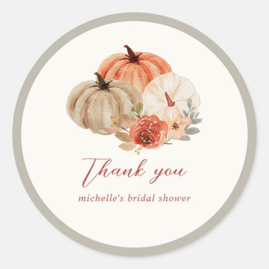 Autumn Pumpkins Flowers Elegant Dank u wel Ronde Sticker (Voorkant)