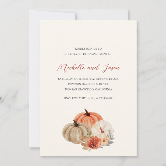 Autumn Pumpkins Flowers Elegant Engagement Party Kaart (Voorkant)