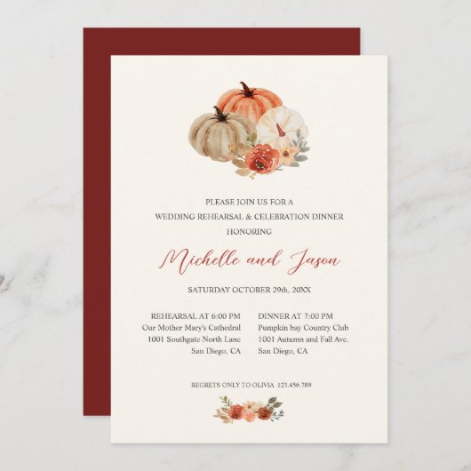 Autumn Pumpkins Flowers Elegant REHEARSAL Kaart (Voorkant / Achterkant)