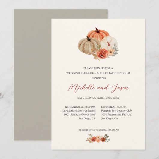 Autumn Pumpkins Flowers Elegant REHEARSAL Kaart (Voorkant / Achterkant)