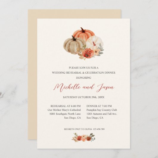 Autumn Pumpkins Flowers Elegant REHEARSAL Kaart (Voorkant / Achterkant)