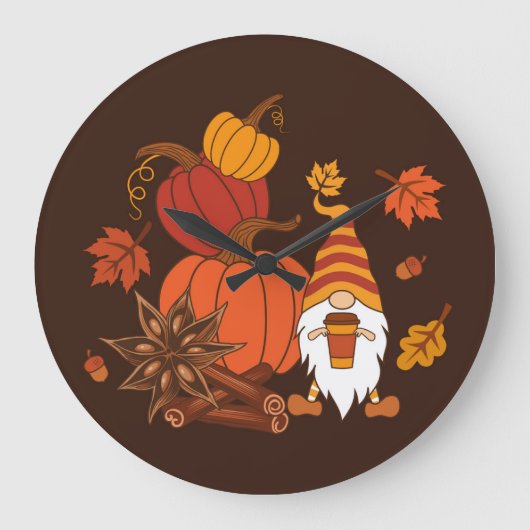 Autumn Pumpkins Gnome Spice Kaart Grote Klok (Voorkant)