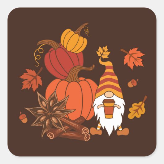 Autumn Pumpkins Gnome Spice Kaart Vierkante Sticker (Voorkant)