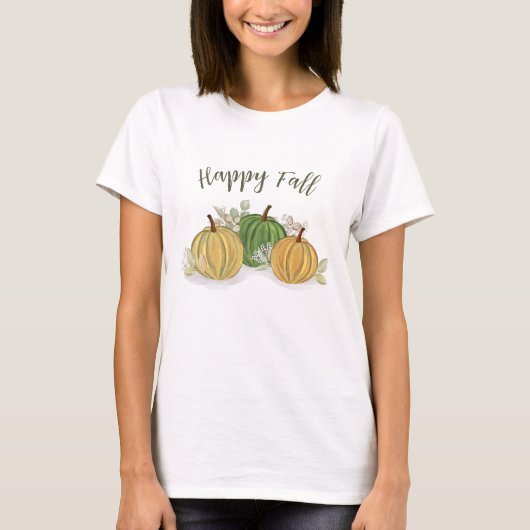 Autumn Pumpkins Happy Herfst Waterverf T-shirt (Voorkant)