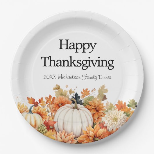 Autumn Pumpkins Happy Thanksgiving Jouw naam Papieren Bordje (Voorkant)