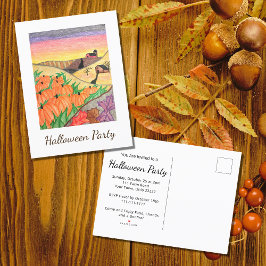 Autumn Pumpkins Harvest Folk Art Halloween Party Uitnodiging Briefkaart