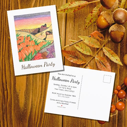 Autumn Pumpkins Harvest Folk Art Halloween Party Uitnodiging Briefkaart