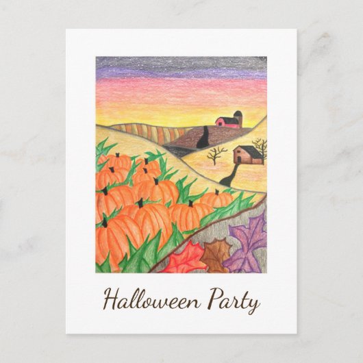 Autumn Pumpkins Harvest Folk Art Halloween Party Uitnodiging Briefkaart (Voorkant)