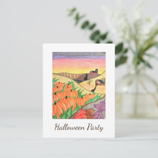 Autumn Pumpkins Harvest Folk Art Halloween Party Uitnodiging Briefkaart (Staand voorkant)