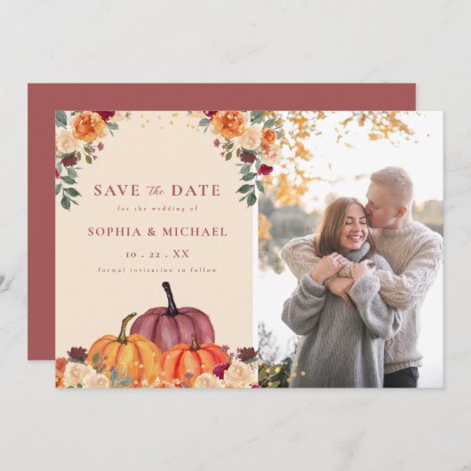 Autumn Pumpkins Herfst Foto Opslaan van de datum Kaart (Voorkant / Achterkant)