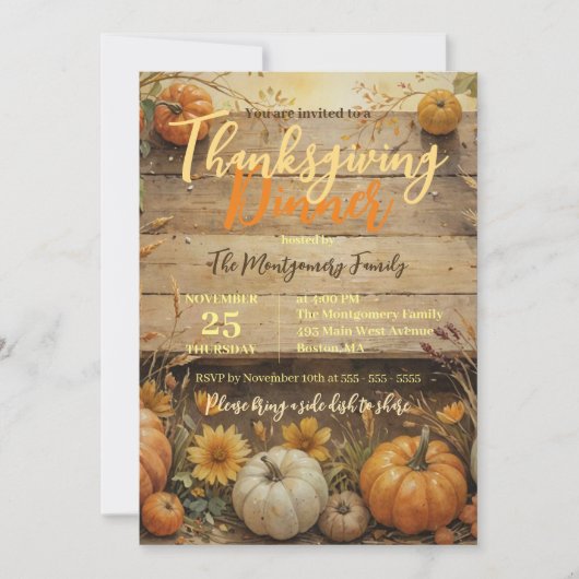 Autumn Pumpkins Leaves op Rustic Wood Thanksgiving Kaart (Voorkant)