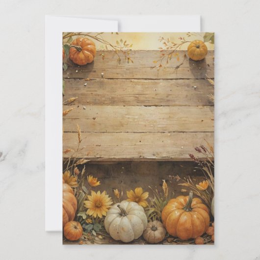 Autumn Pumpkins Leaves op Rustic Wood Thanksgiving Kaart (Achterkant)