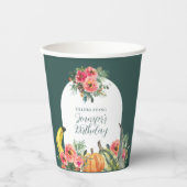 Autumn Pumpkins Pink Floral Birthday Party Papieren Bekers (Voorkant)