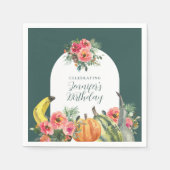 Autumn Pumpkins Pink Floral Birthday Party Servet (Voorkant)