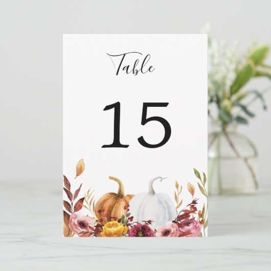 Autumn Pumpkins Table Number Kaart (Staand voorkant)