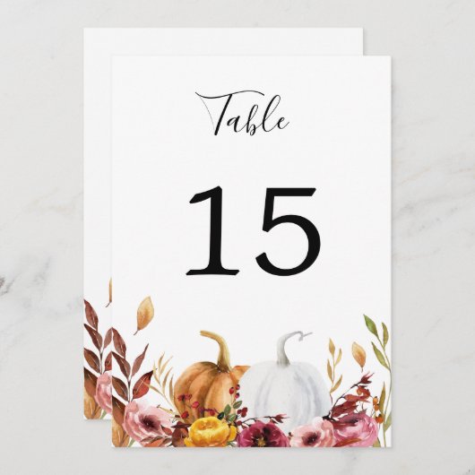 Autumn Pumpkins Table Number Kaart (Voorkant / Achterkant)