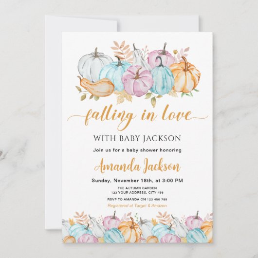 Autumn Pumpkins verliefd op Baby shower Kaart (Voorkant)