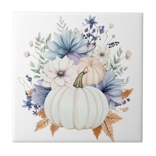 Autumn Punpkin Floral Ceramic Tile Tegeltje (Voorkant)