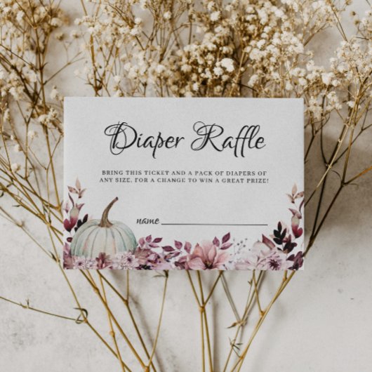 Autumn Purple Flowers pomkin Diaper Raffle Informatiekaartje