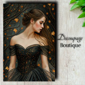 Autumn Queen Black Gown Elegant Decoupage Tissuepapier