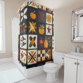 Autumn Quilt Block Pattern | rustieke oogst Douchegordijn (In situ)