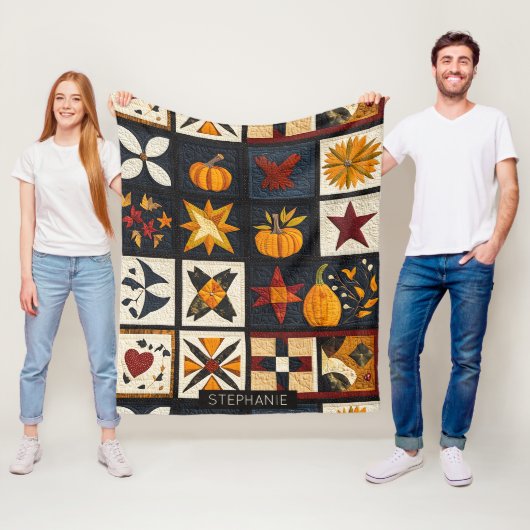 Autumn Quilt Block Pattern | rustieke oogst Fleece Deken (In situ)
