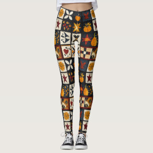 Autumn Quilt Block Pattern rustieke oogst Leggings