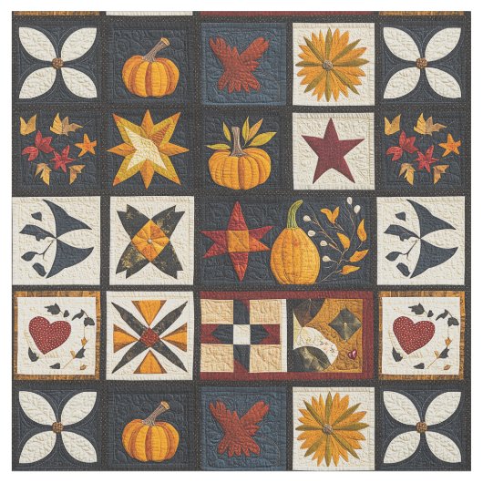 Autumn Quilt Block Pattern | rustieke oogst Stof (Close Up)