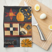 Autumn Quilt Block Pattern | rustieke oogst Theedoek (Quarter Fold)