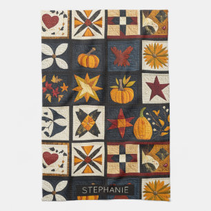 Autumn Quilt Block Pattern   rustieke oogst Theedoek