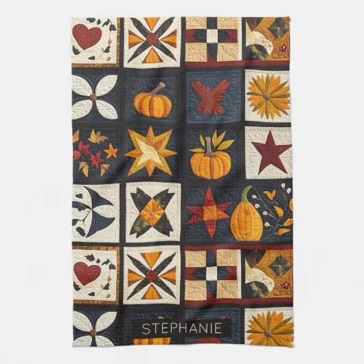 Autumn Quilt Block Pattern | rustieke oogst Theedoek (Verticaal)