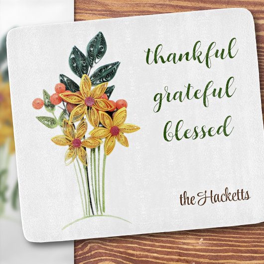 Autumn Quled Flowers Print Glass Snijplank