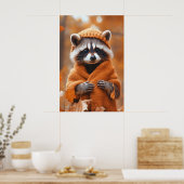 Autumn Raccoon Art Print, Fall Animal in Clothes Poster (Keuken)