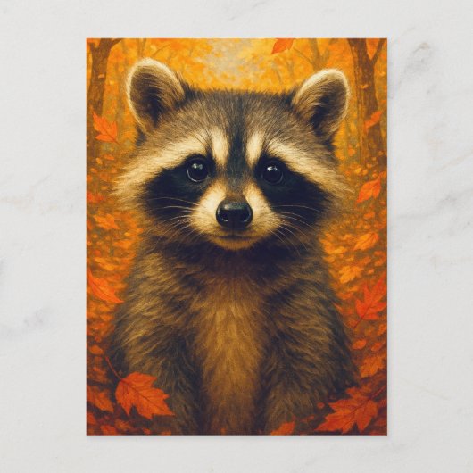 Autumn Raccoon Postcard Cute Animal  Fall Forest Briefkaart (Voorkant)