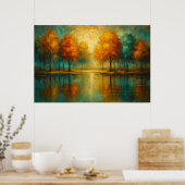 Autumn Radiance Teal Reflections and Golden Light Poster (Keuken)