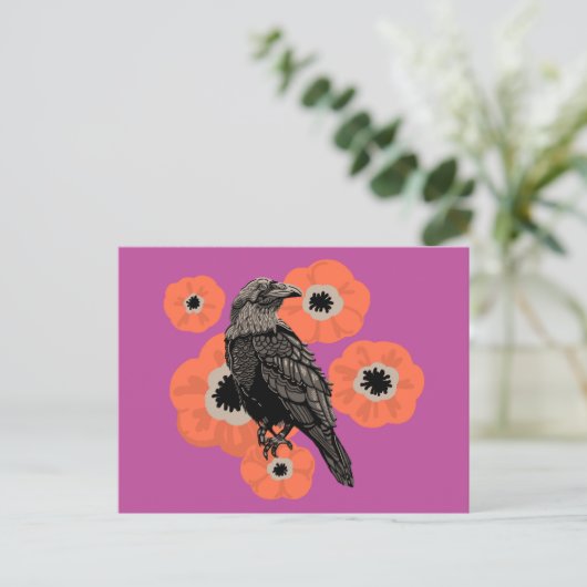 Autumn Raven en Anenome Briefkaart (Staand voorkant)