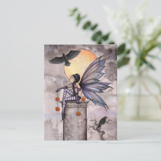 Autumn Raven Gothic Fairy Fantasy Briefkaart (Staand voorkant)