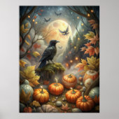 Autumn Raven Wall Art – Mystiek Volle Maan Bos Poster (Voorkant)