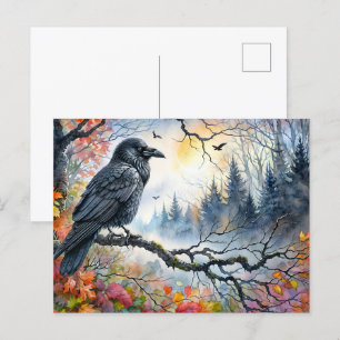Autumn Raven Waterverf Art Briefkaart