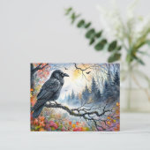 Autumn Raven Waterverf Art Briefkaart (Staand voorkant)