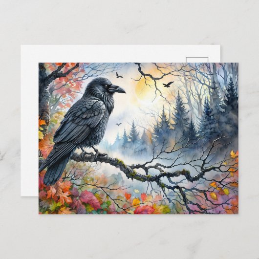 Autumn Raven Waterverf Art Briefkaart (Voorkant / Achterkant)